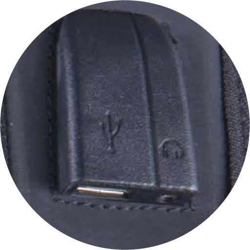 USB-headset connector detail on a PULSE backpack